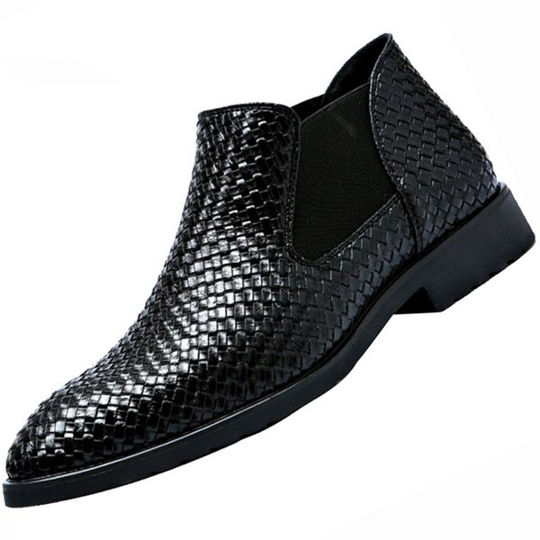 2019 new fashion low cut crocodile pattern pu leather boot shoes mens slip-on business shoes male solid color formal dress shoes, Black